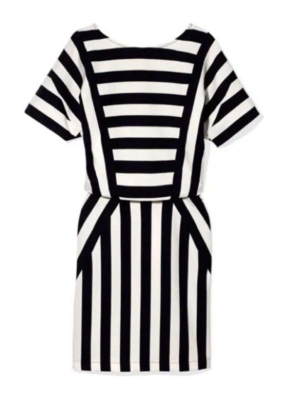 MARC JACOBS Scooter Navy Blue & White Striped Stretch Mini Dress w Split Back